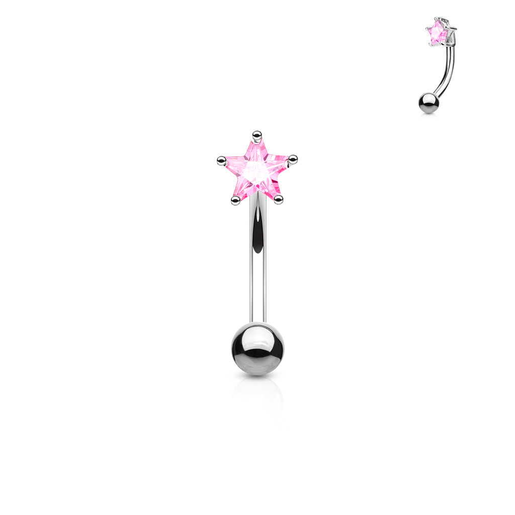 3mm Star CZ Prong Set Top 316L Surgical Steel Eyebrow Ring - Pink