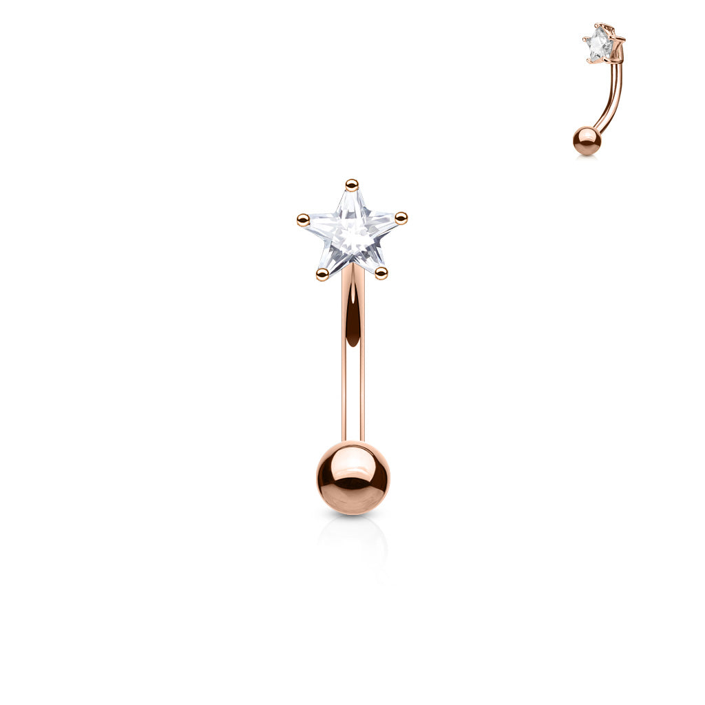 3mm Star CZ Prong Set Top 316L Surgical Steel Eyebrow Ring - Rose Gold/Clear