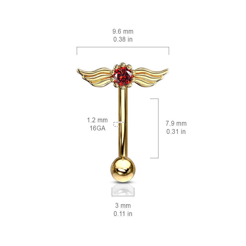 Round Crystal with Angel Wings Top 316L Surgical Steel Eyebrow Rings/ Curved Barbells size chart
