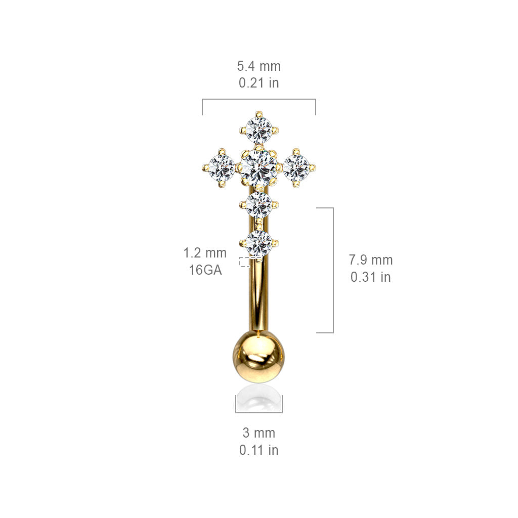 316L Surgical Steel CZ Paved Cross Top Eyebrow Ring size chart