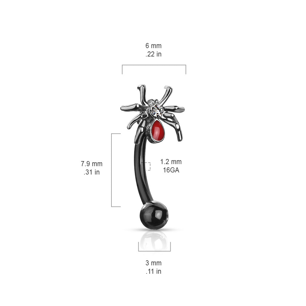 316L Surgical Steel Crystal Set Red Spider Eyebrow Ring size chart