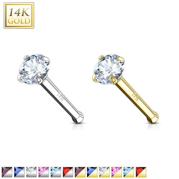 14K Solid Gold Prong Set CZ Nose Stud Ring