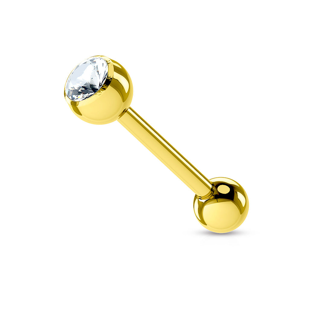 Gold Plated over 316L Surgical Steel Single Jeweled Barbells - Clear