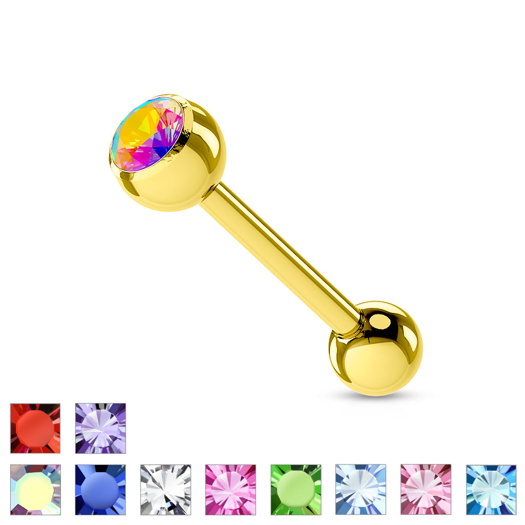 Gold Plated over 316L Surgical Steel Single Jeweled Barbells - all colors