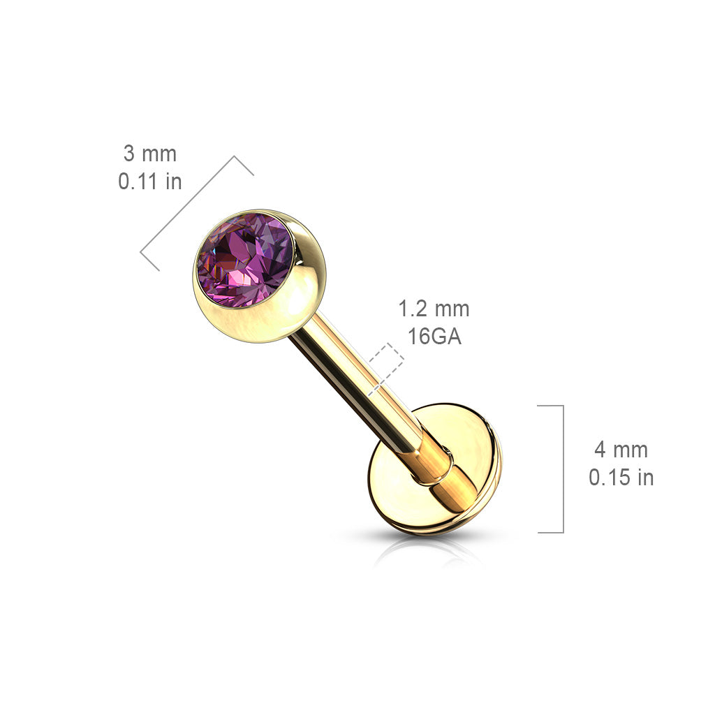 Gold Plated Over 316L Surgical Steel Labret Studs With Press Fit Jeweled Ball size chart