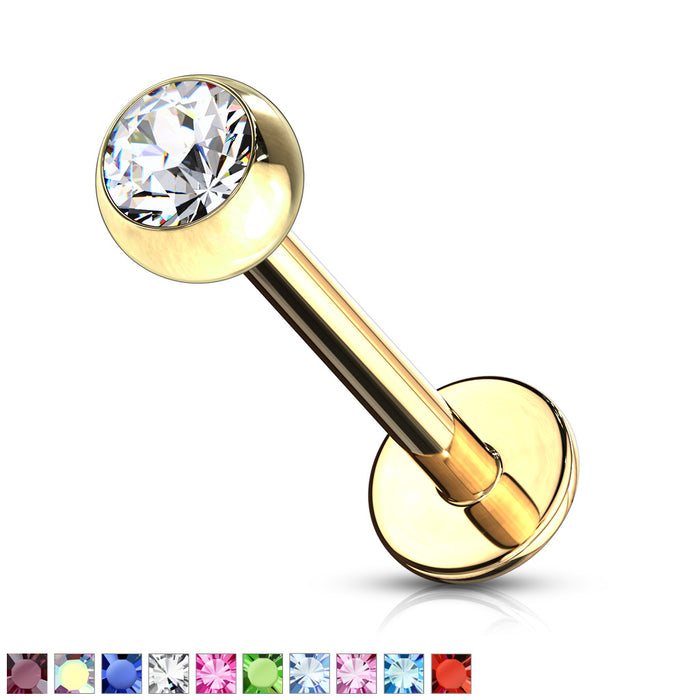 Gold Plated Over 316L Surgical Steel Labret Studs With Press Fit Jeweled Ball