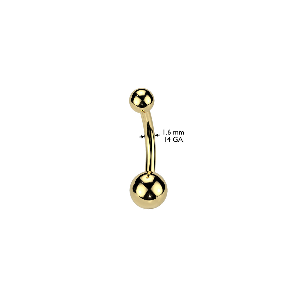 Gold PVD Over 316L Surgical Steel Navel Ring size chart