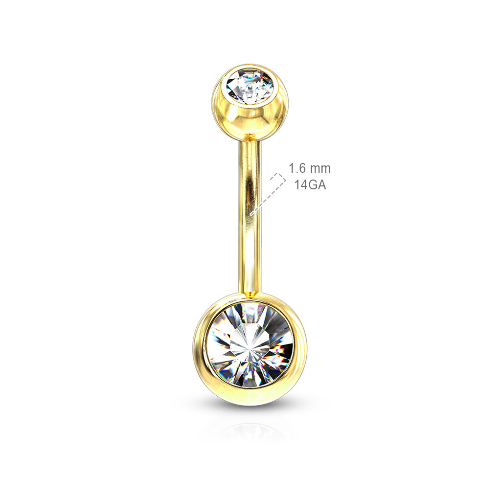 Double Press Fit Jeweled Gold IP over 316L Surgical Steel Belly Button Rings size chart