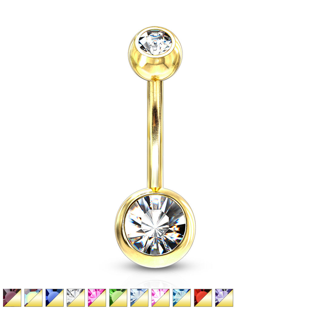 Double Press Fit Jeweled Gold IP over 316L Surgical Steel Belly Button Rings - all colors