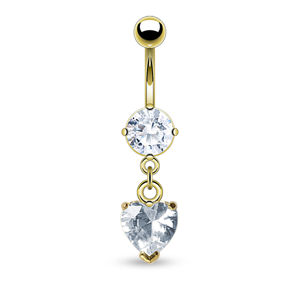 316L Surgical Steel Heart Shaped CZ Belly Button Ring - Clear