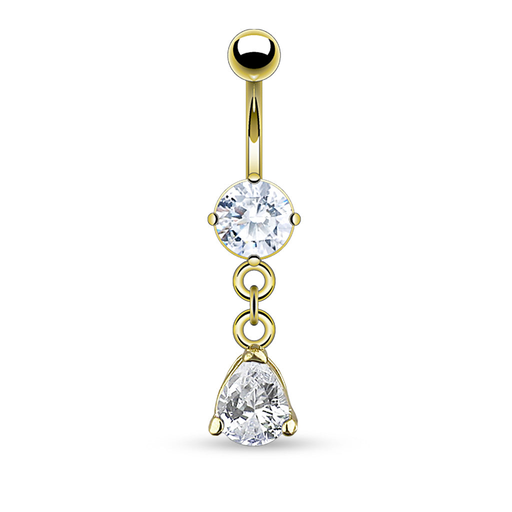 316L Surgical Steel Teardrop-Shaped CZ Belly Button Ring - Clear