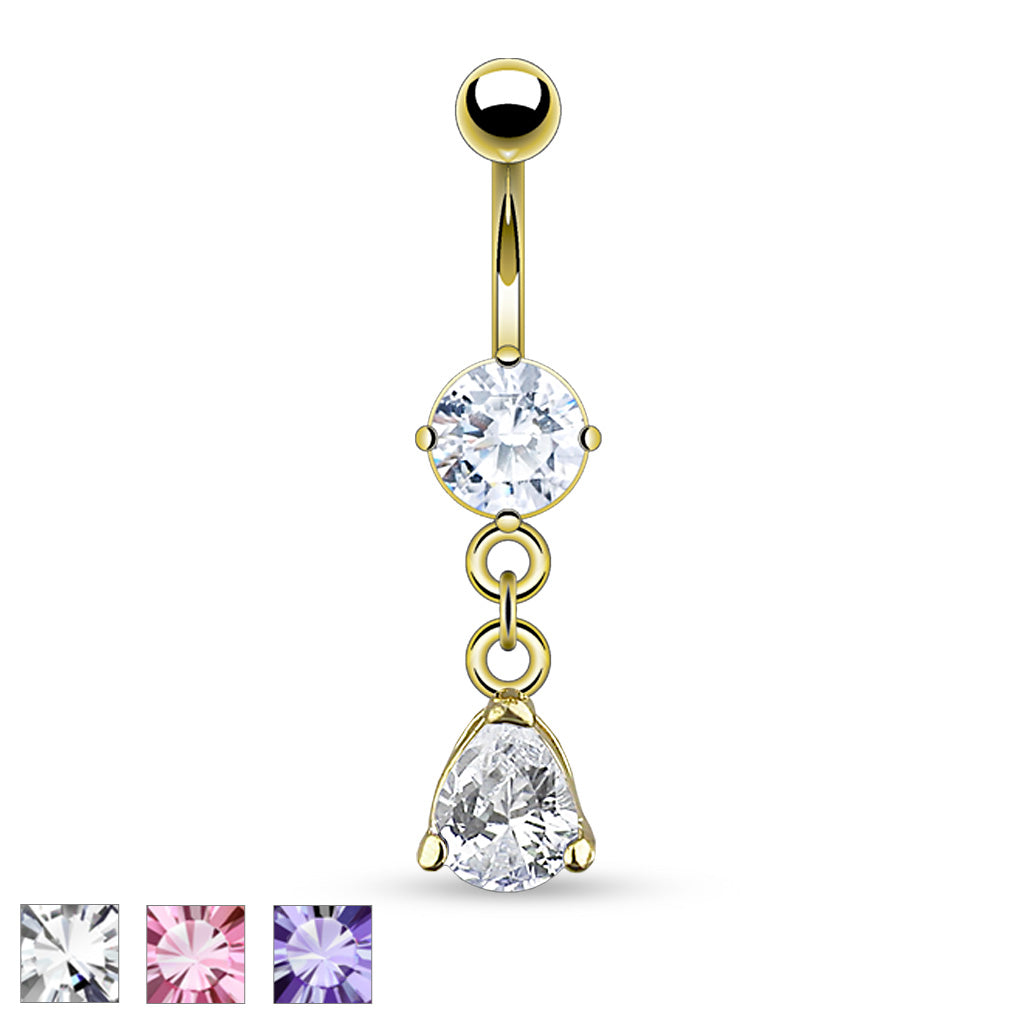 316L Surgical Steel Teardrop-Shaped CZ Belly Button Ring - all colors