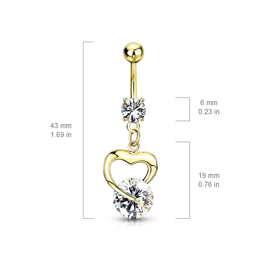 316L Surgical Steel Heart Gem Dangle Belly Button Ring size chart