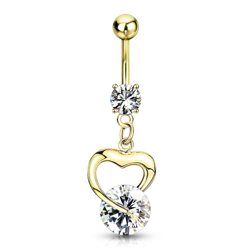 316L Surgical Steel Heart Gem Dangle Belly Button Ring - all colors