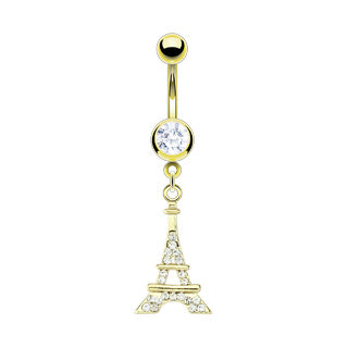 316L Surgical Steel Eiffel Multi Pave Gem Tower Dangle Belly Button Ring