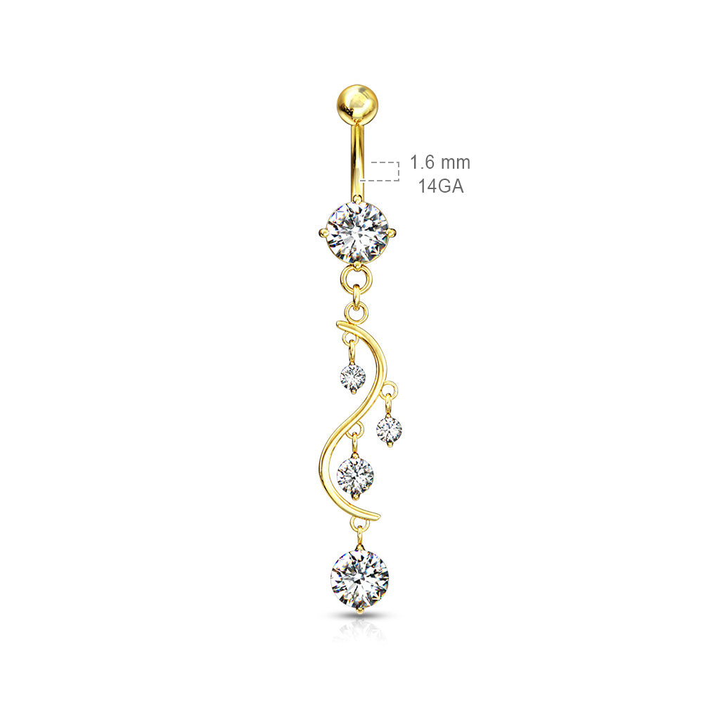 316L Surgical Steel Solitare Round CZ/CZ Vine Dangle Belly Button Ring size chart
