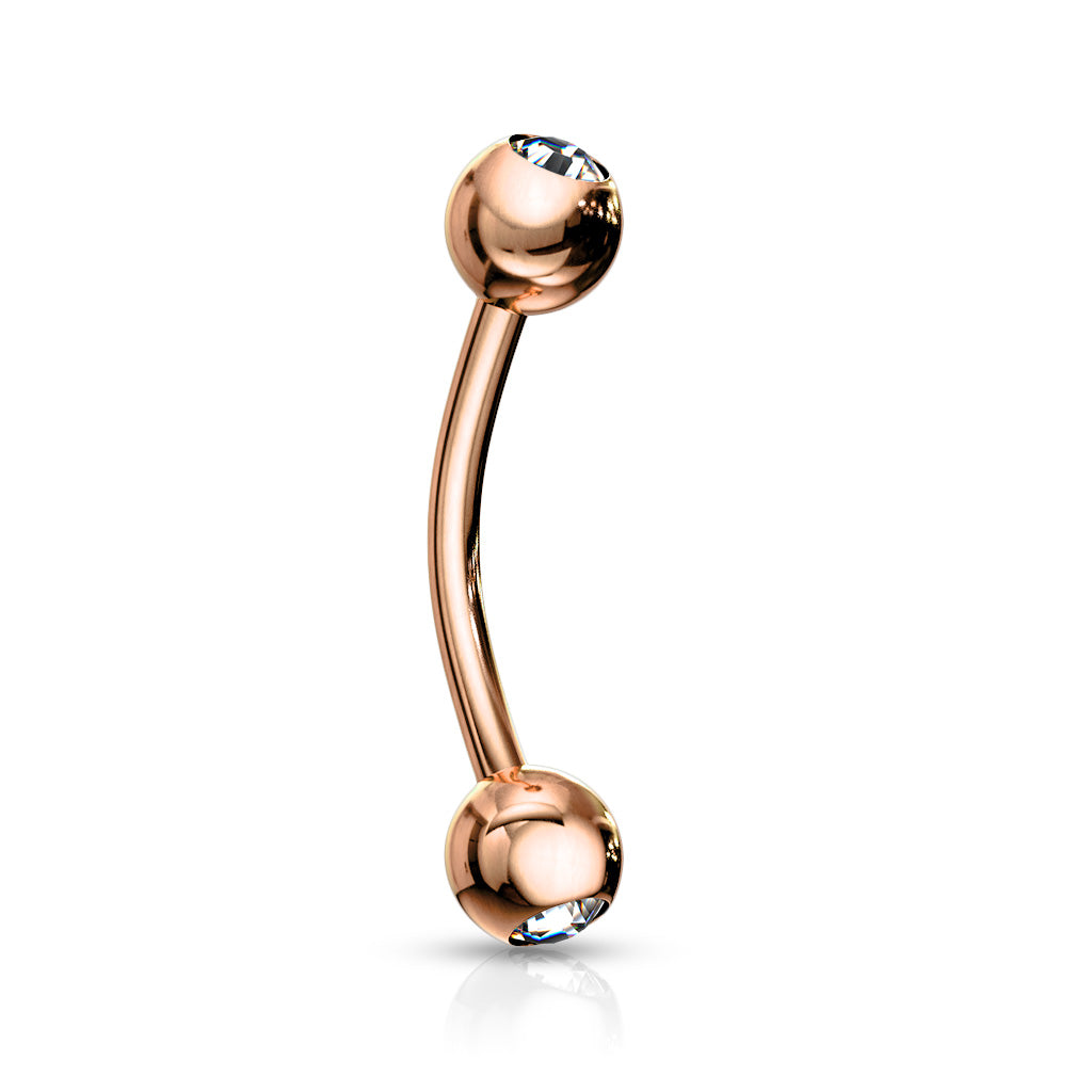Clear CZ Ball Rose Gold IP Over 316L Surgical Steel Basic Eyebrow Curved Barbell - all colors