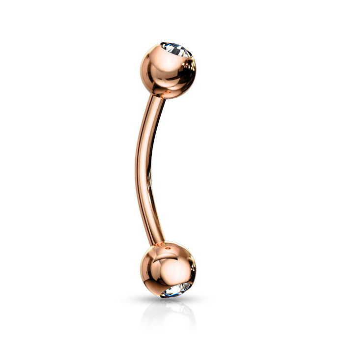 Clear CZ Ball Rose Gold IP Over 316L Surgical Steel Basic Eyebrow Curved Barbell