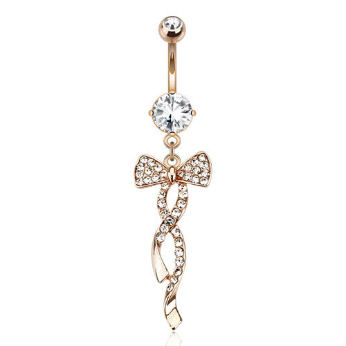 316L Surgical Steel Swirling Ribbon With Paved Gems Belly Button Ring