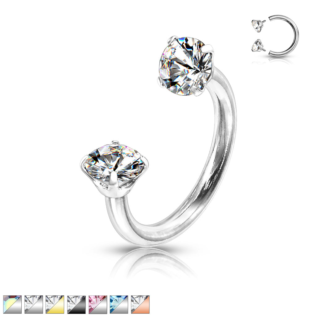 Prong Set Round CZ Internally Threaded 316L Surgical Steel Circular Barbell/Horseshoe - all colors