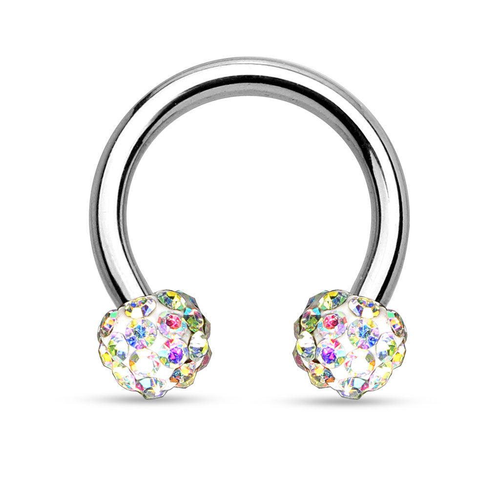 Crystal Paved Ferido Balls 316L Surgical Steel Circular Barbell/Horseshoe - Aurora Borealis