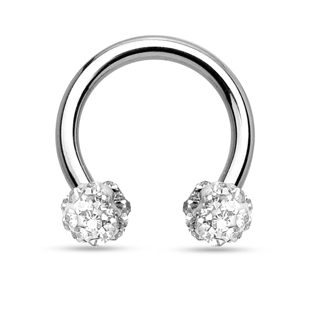 Crystal Paved Ferido Balls 316L Surgical Steel Circular Barbell/Horseshoe - Clear