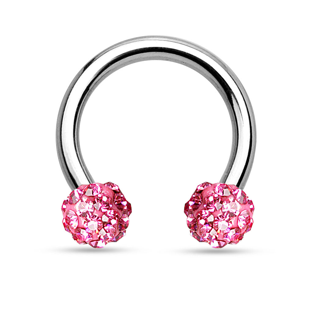 Crystal Paved Ferido Balls 316L Surgical Steel Circular Barbell/Horseshoe - Pink