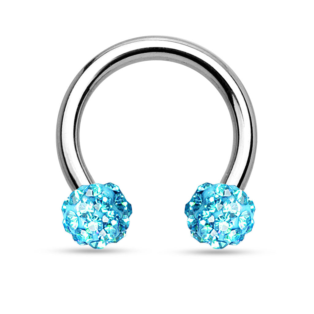 Crystal Paved Ferido Balls 316L Surgical Steel Circular Barbell/Horseshoe - Aqua