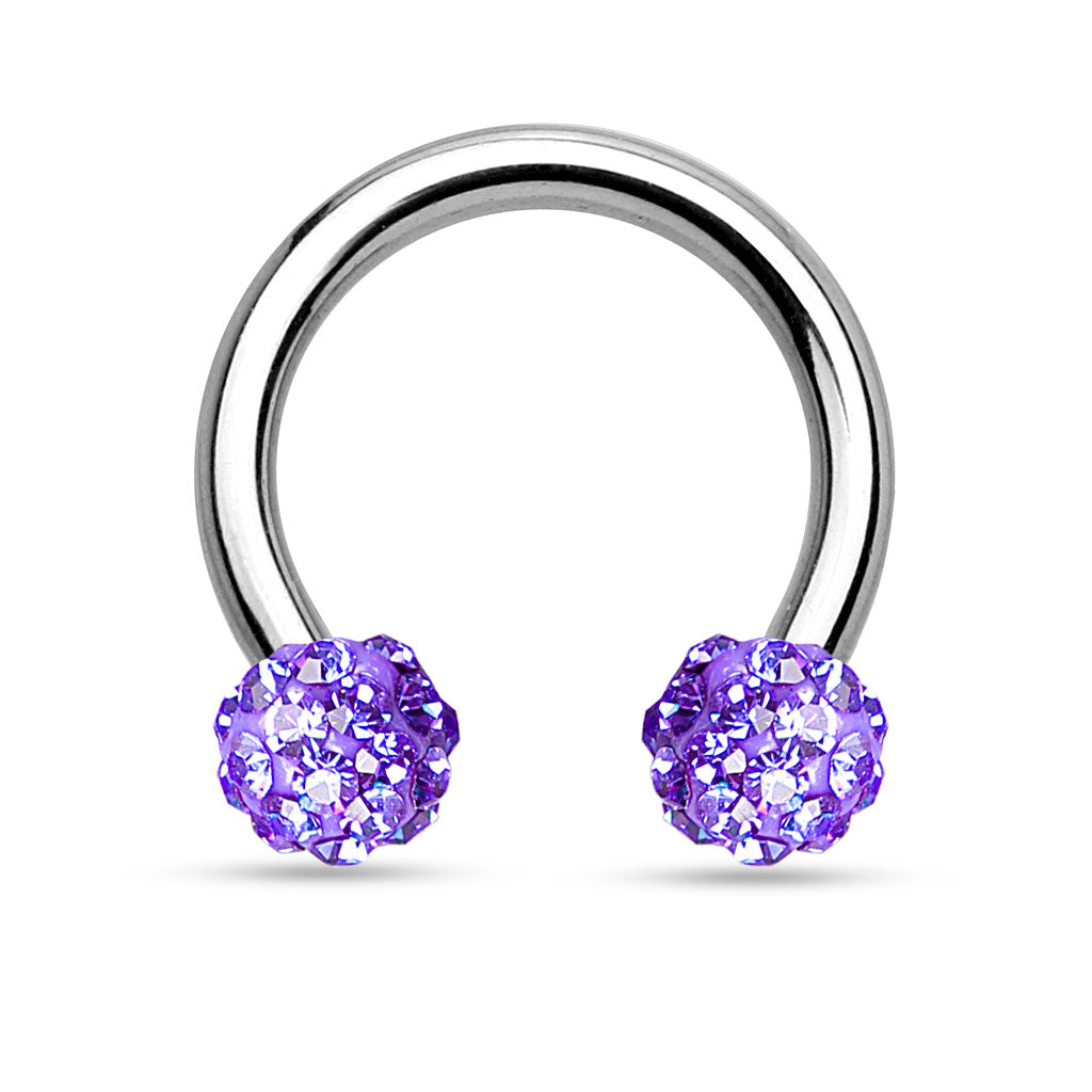 Crystal Paved Ferido Balls 316L Surgical Steel Circular Barbell/Horseshoe - Tanzanite