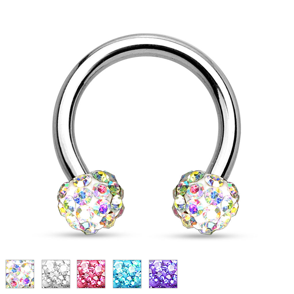 Crystal Paved Ferido Balls 316L Surgical Steel Circular Barbell/Horseshoe - all colors