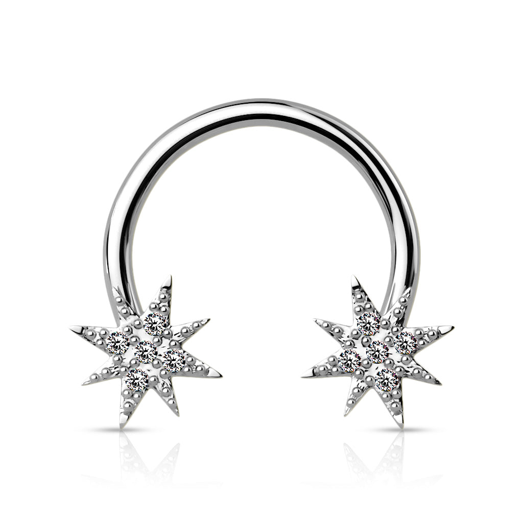 Crystal Paved Starburst Ends 316L Surgical Steel Circular Barbell/Horseshoe - Clear