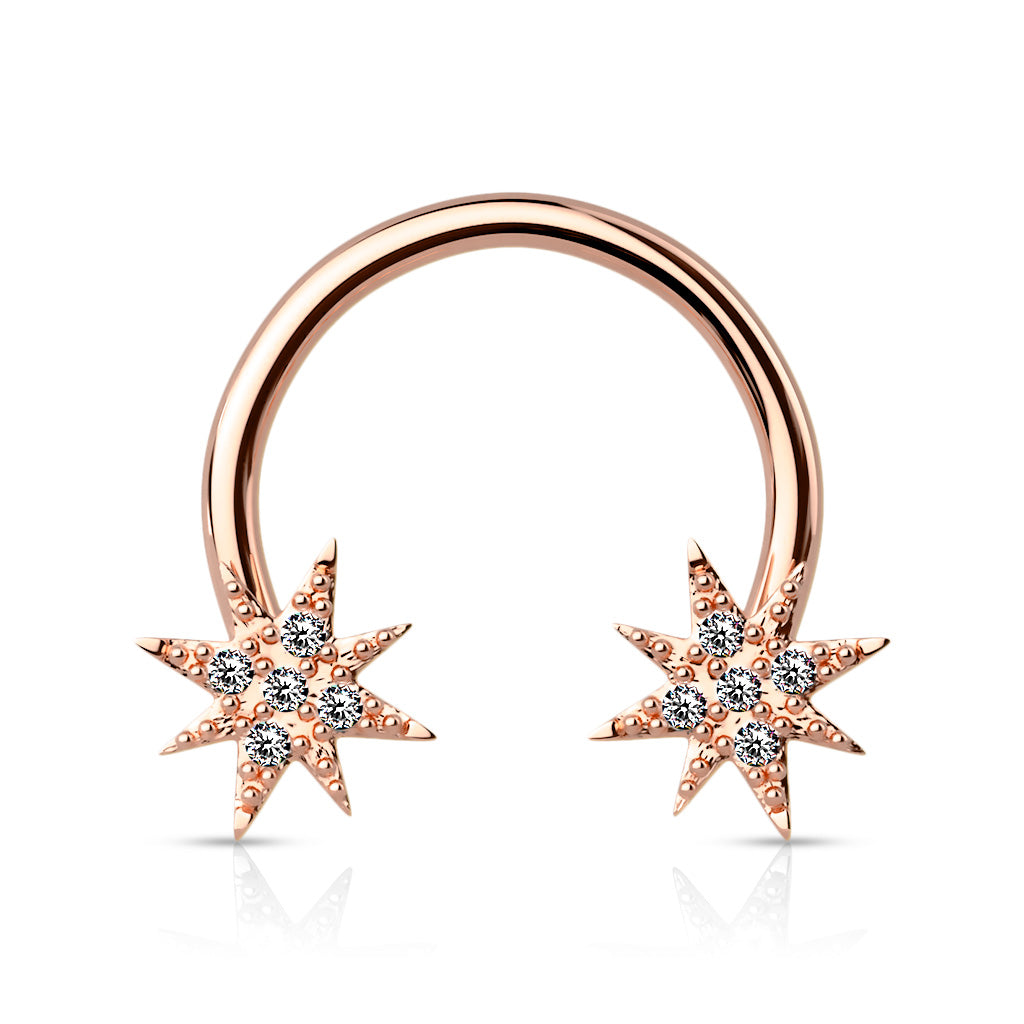 Crystal Paved Starburst Ends 316L Surgical Steel Circular Barbell/Horseshoe - Rose Gold/Clear