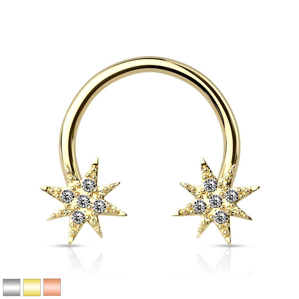 Crystal Paved Starburst Ends 316L Surgical Steel Circular Barbell/Horseshoe - all colors