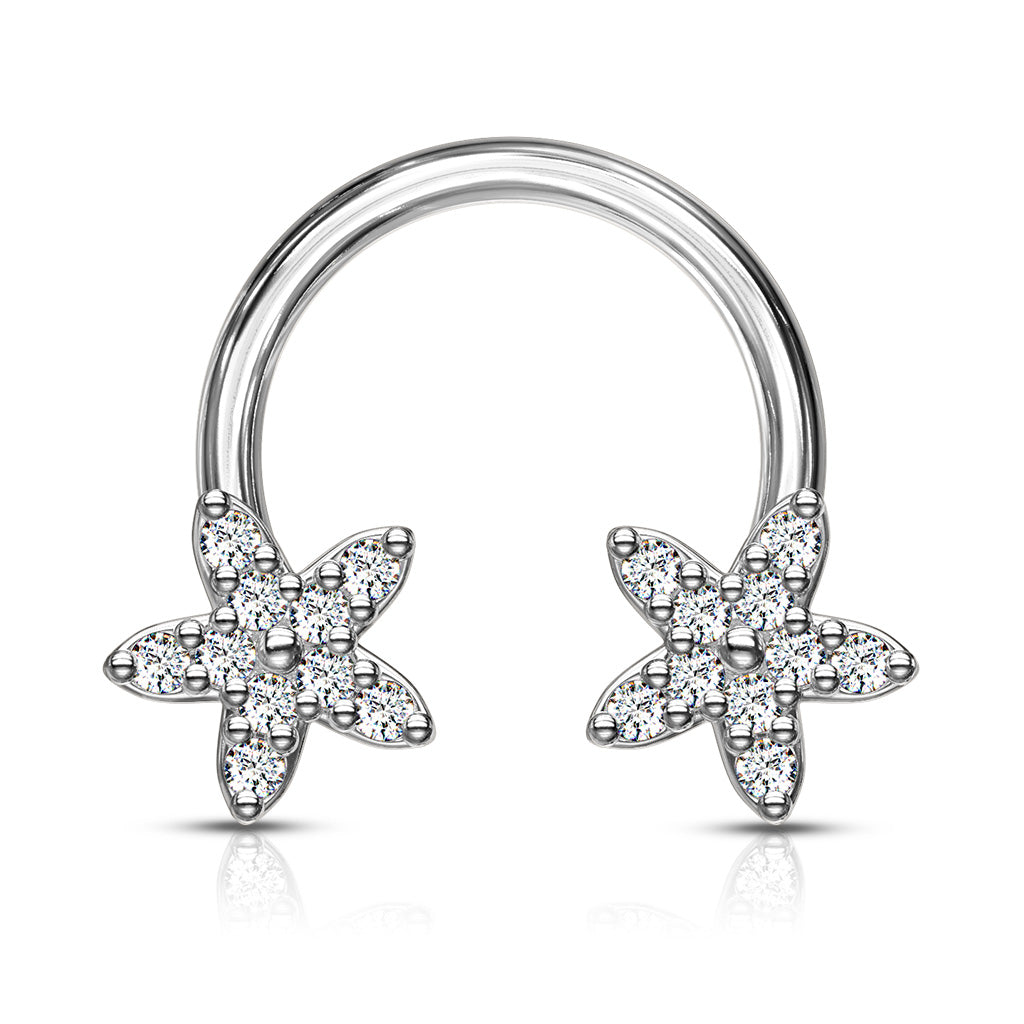 CZ Flower Ends 316L Surgical Steel Circular, Horseshoe - Clear