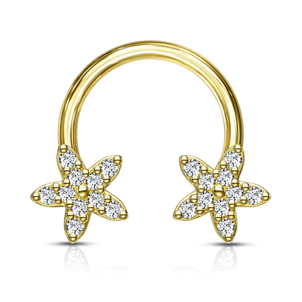 CZ Flower Ends 316L Surgical Steel Circular, Horseshoe - Gold/Clear