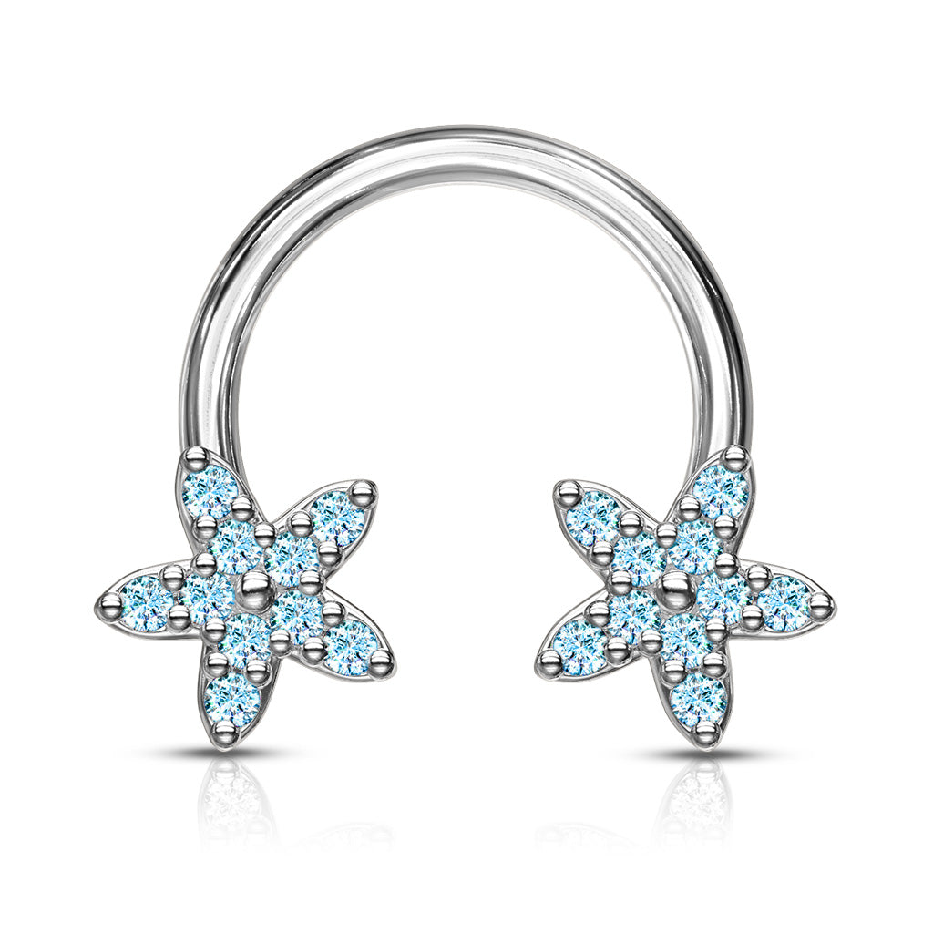 CZ Flower Ends 316L Surgical Steel Circular, Horseshoe - Aqua