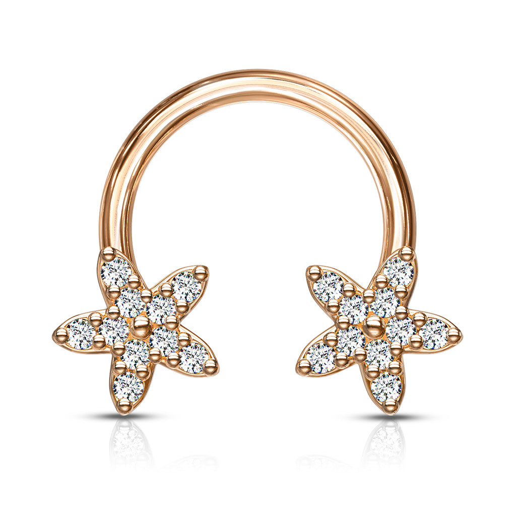 CZ Flower Ends 316L Surgical Steel Circular, Horseshoe - Rose Gold/Clear
