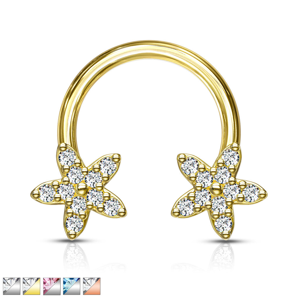 CZ Flower Ends 316L Surgical Steel Circular, Horseshoe - all colors