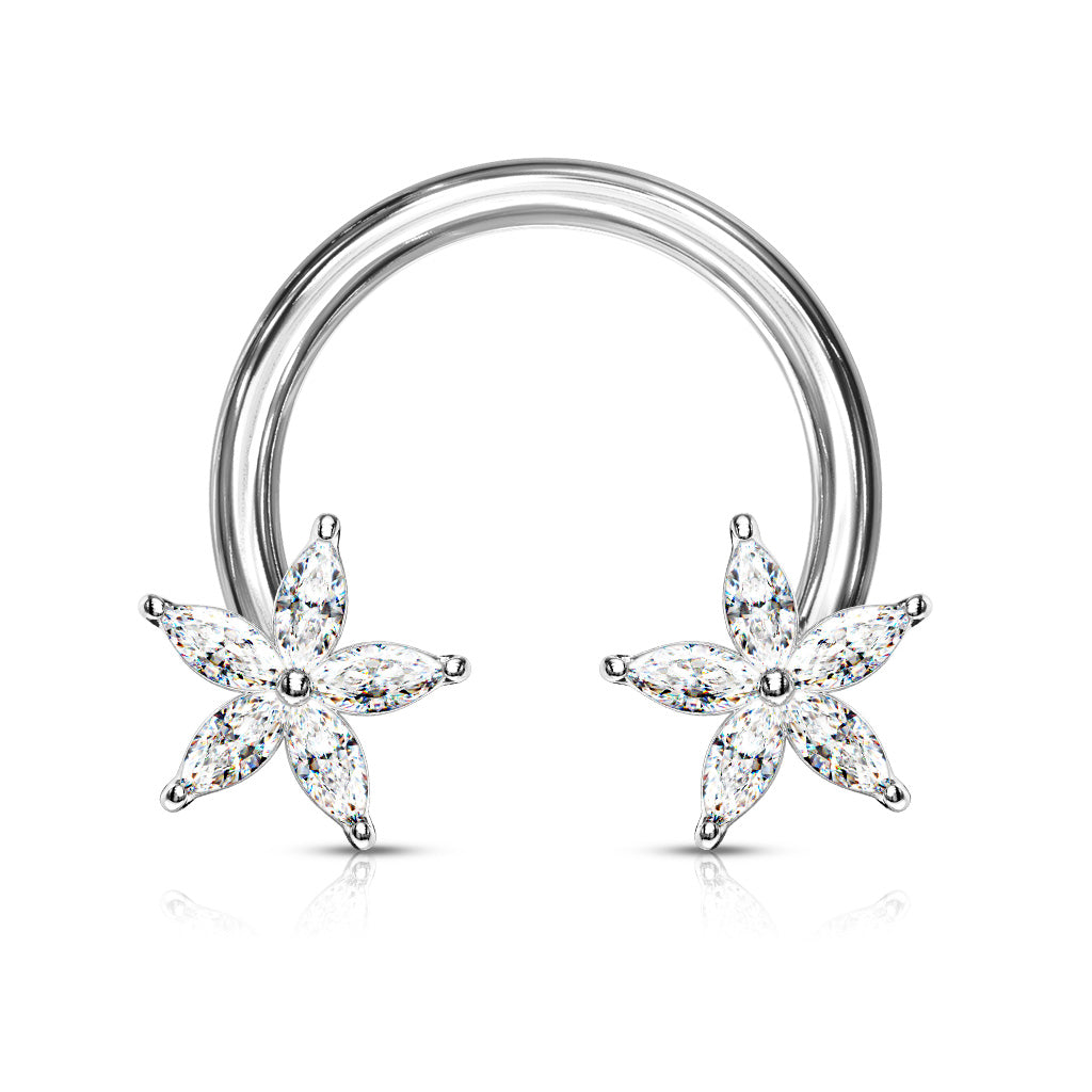 CZ Flower Ends 316L Surgical Steel Circular Horseshoe - Clear