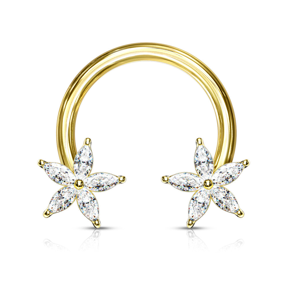 CZ Flower Ends 316L Surgical Steel Circular Horseshoe - Gold/Clear