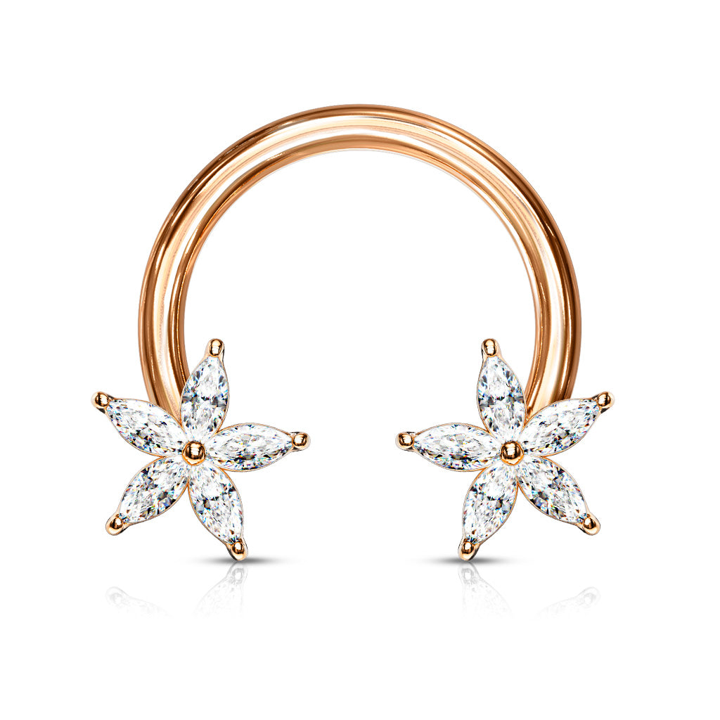 CZ Flower Ends 316L Surgical Steel Circular Horseshoe - Rose Gold/Clear