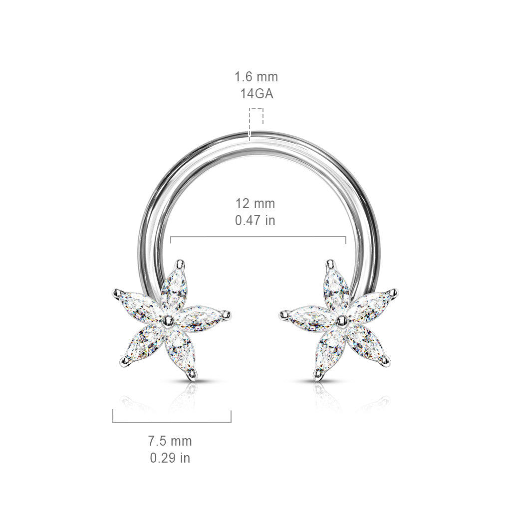 CZ Flower Ends 316L Surgical Steel Circular Horseshoe size chart
