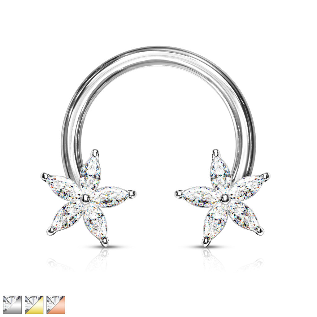 CZ Flower Ends 316L Surgical Steel Circular Horseshoe - all colors