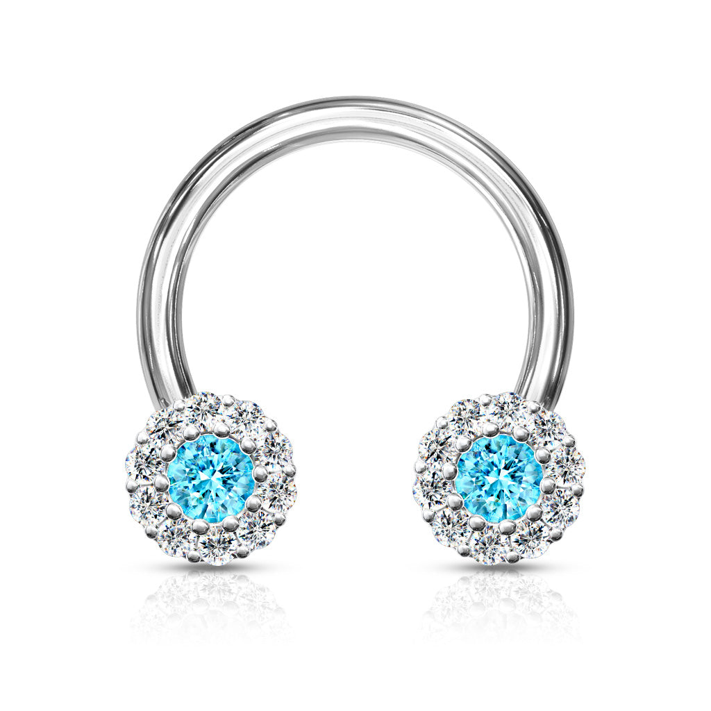 Paved CZ Daisy Circular Horseshoe HSC07-1608-CQ Aqua