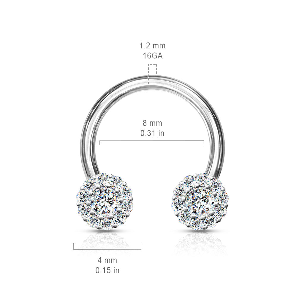 Paved CZ Daisy Ends 316L Surgical Steel Circular Horseshoe size chart