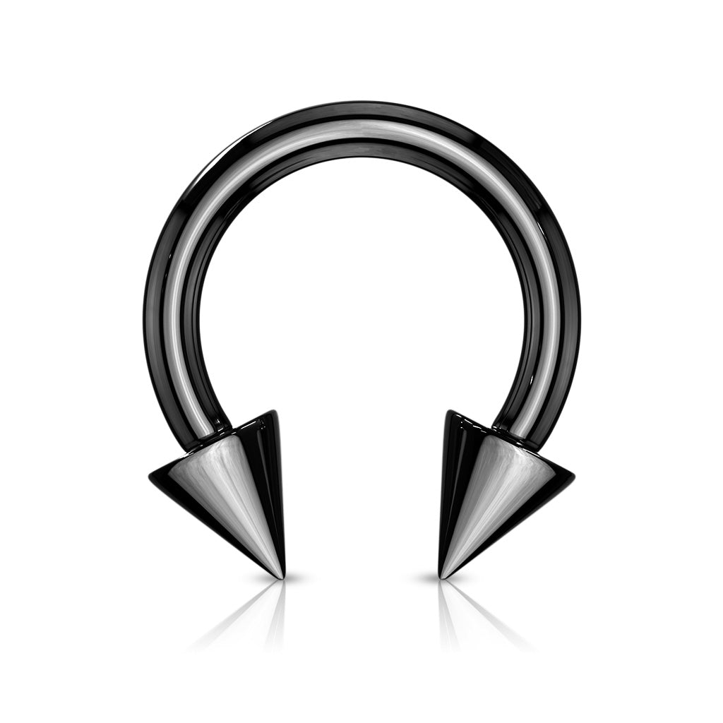 Horse Shoe Titanium IP Over 316L Surgical Steel w/Cone - Black