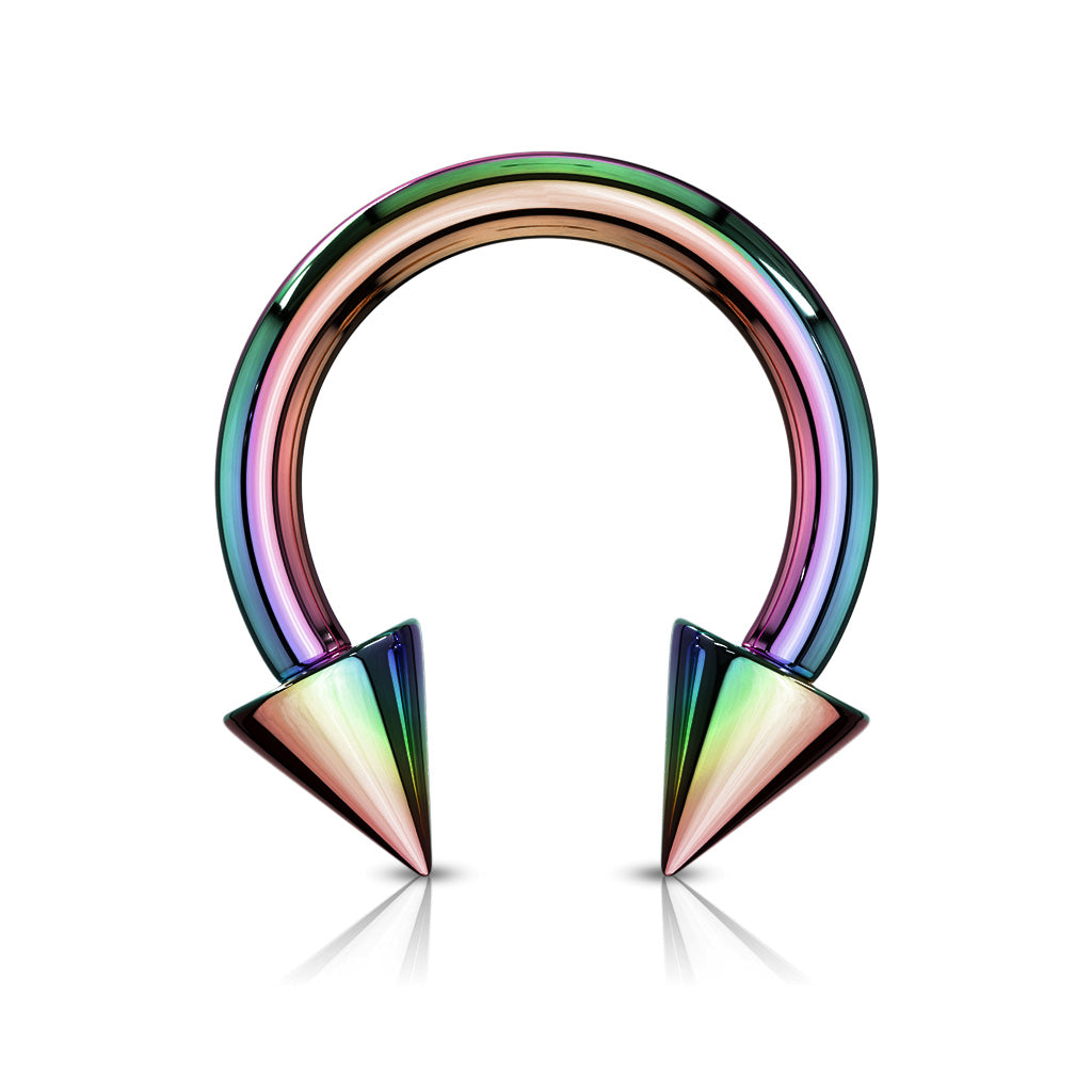 Horse Shoe Titanium IP Over 316L Surgical Steel w/Cone - Rainbow