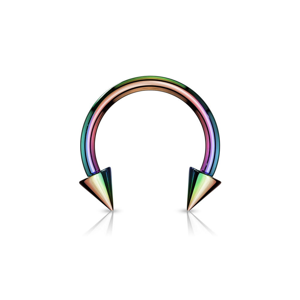 Horse Shoe Titanium IP Over 316L Surgical Steel w/Cone - Rainbow