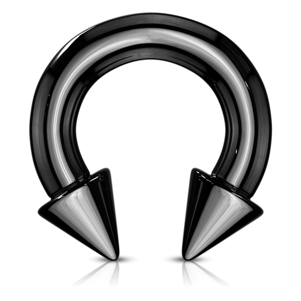Horse Shoe Titanium IP Over 316L Surgical Steel w/Cone - Black