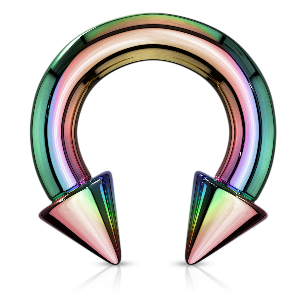 Horse Shoe Titanium IP Over 316L Surgical Steel w/Cone - Rainbow
